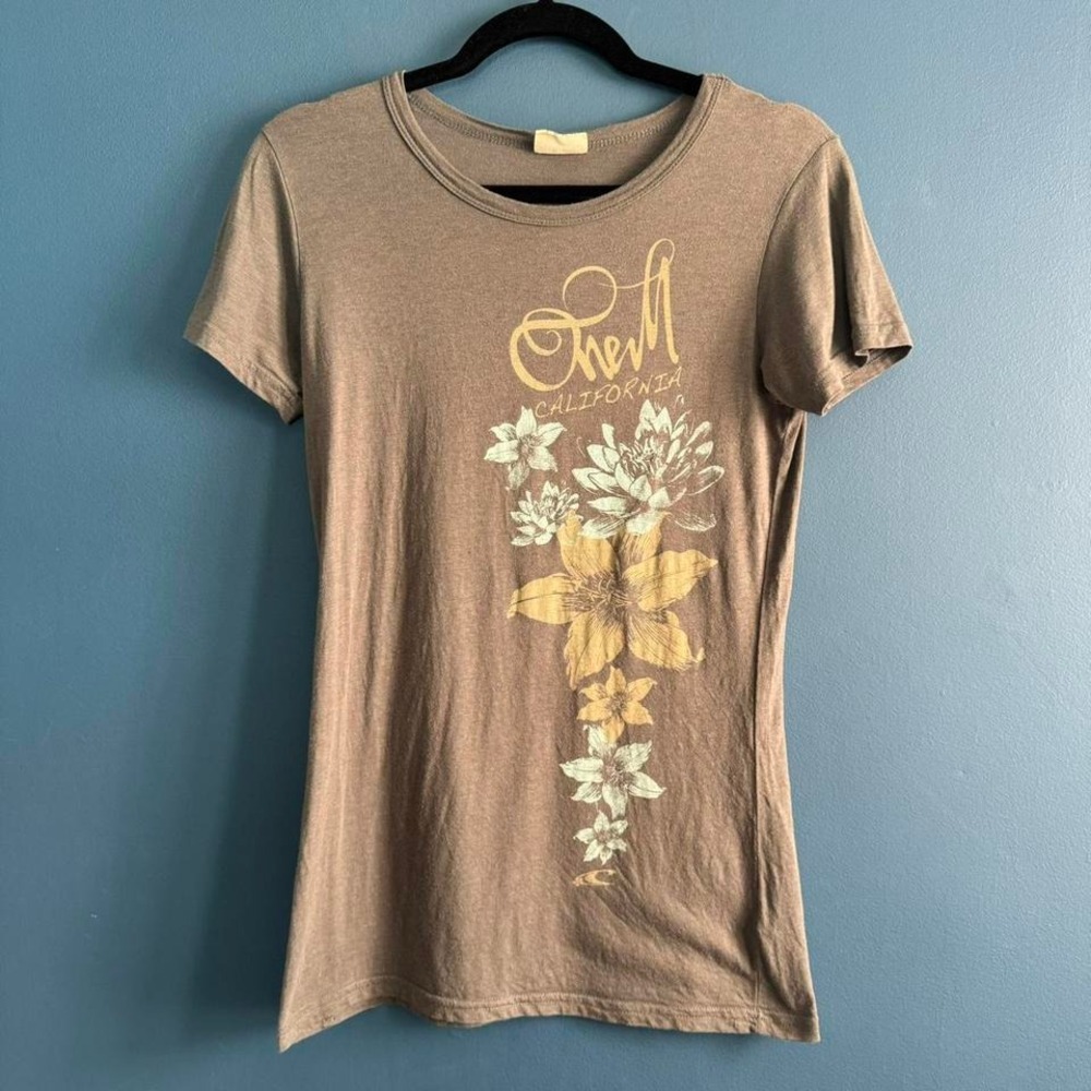 Y2K O'Neill Floral Tee Women's Size XL Gray Boho T Shirt Indie Surf Cali‎ 2000s